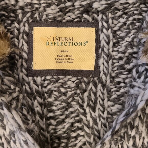 Natural Reflections Women's Hooded Cable Knit Vest Black White Fur Trim S - Picture 3 of 5